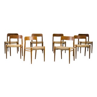 Danish Teak Model 75 Dining Chairs by Niels Møller, 1960s, Set of 8 For Sale