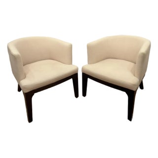 Pair of West Elm Oliver Modern Barrel Chairs in Cream For Sale