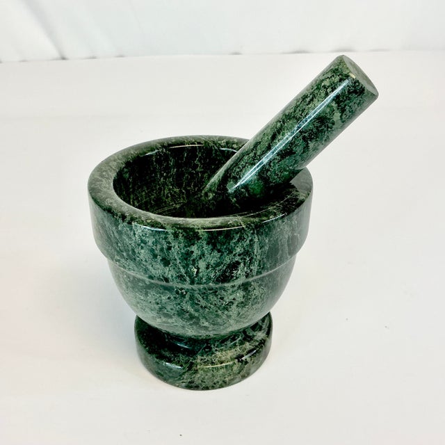 Stone 1970s Vintage Green Marble Italian Arts & Crafts Mortar and Pestle For Sale - Image 7 of 8