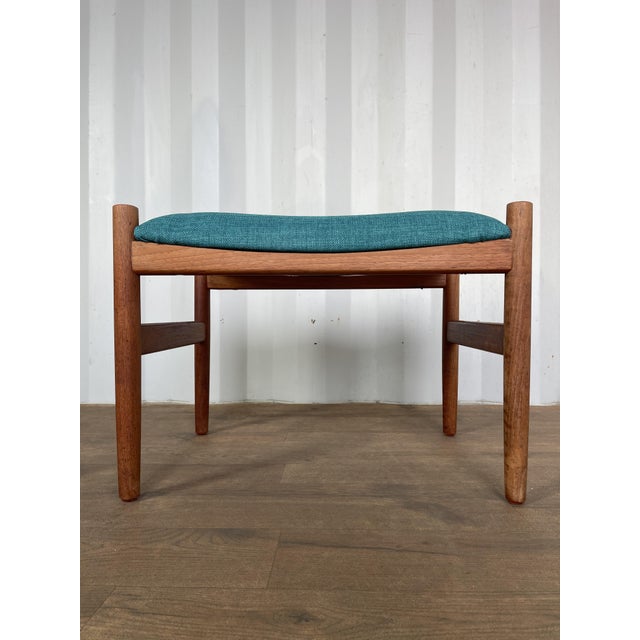 Mid-Century Modern Danish Teak Stool with Blue Upholstered Seat, 1960s For Sale - Image 4 of 8