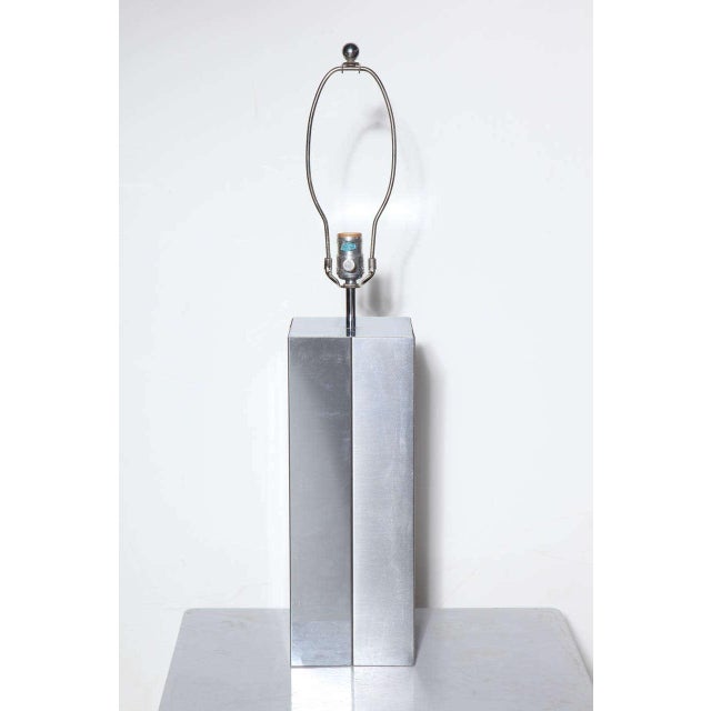 Large Paul Evans Style Large "Cityscape" Brushed Aluminum & Polished Steel Tower Table Lamp. Featuring a rectangular form...