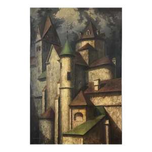 Paul Gorka (1931-2020) - Vintage Fantasy Realist Castle Skyline, Signed (C. 1970, Oil on Canvas)