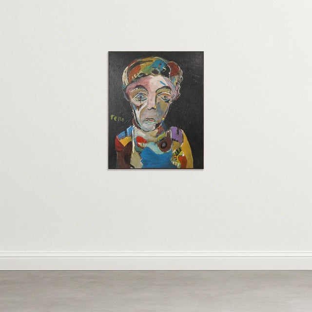 Expressionist portrait oil on board artist name: tello (signed) approx date: second half of the 20th century frame size: h...
