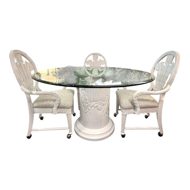 5 Piece Leaf Pattern Dining Set 54'' Glass Top For Sale - Image 12 of 12