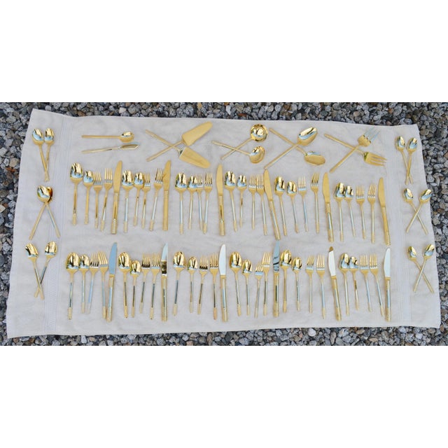 Modern Contemporary Modern Flatware Stainless Steel Gold Tone Korea 82 Piece Collection For Sale - Image 3 of 18