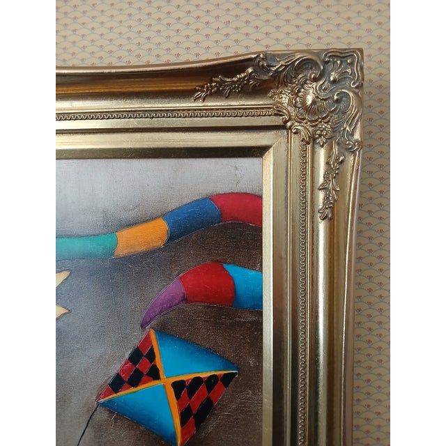 1990s J. Roybal Large Ornate Gold Framed Painting of Balloons For Sale - Image 6 of 11
