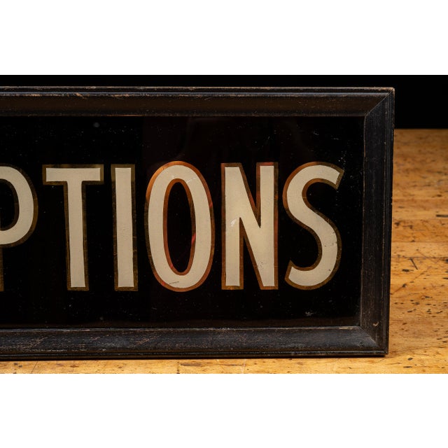 Early 20th Century Reverse Painted Glass Prescriptions Pharmacy Sign For Sale - Image 5 of 7