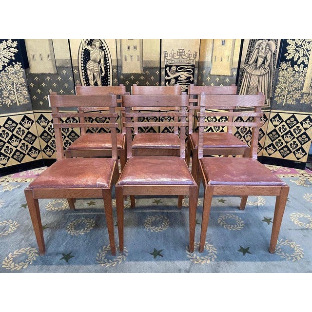 Chairs in Oak and Leather, 1950s, Set of 6 For Sale - Image 10 of 10