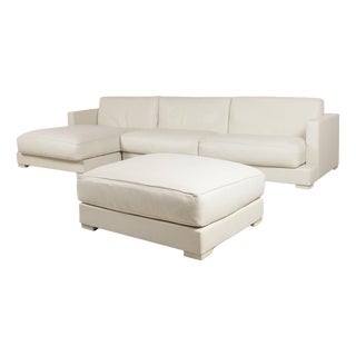 Cream Leather Corner Sofa and Ottoman from Baxter, Set of 2 For Sale