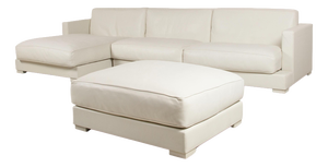 Cream Leather Corner Sofa and Ottoman from Baxter, Set of 2