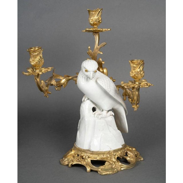 Japanese Porcelain and Gilt Bronze Falcon Candelabras, 19th Century, Set of 2 For Sale - Image 6 of 12