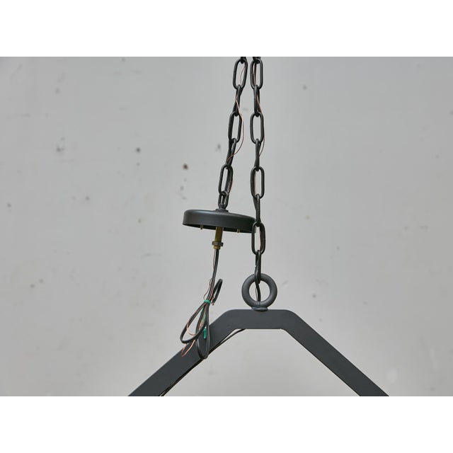 Pair of Large Iron Lanterns with Four Lights and Architectural Design For Sale - Image 10 of 12