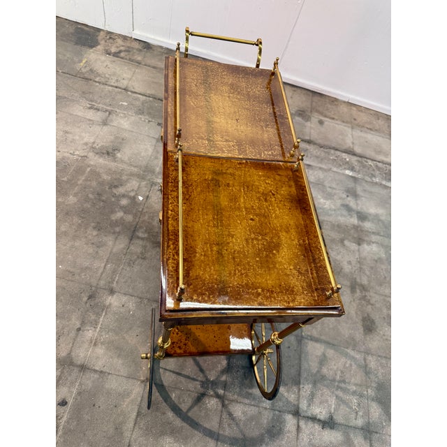 1970s Italian Burl Wood and Brass Bar Cart, 1950s For Sale - Image 5 of 15