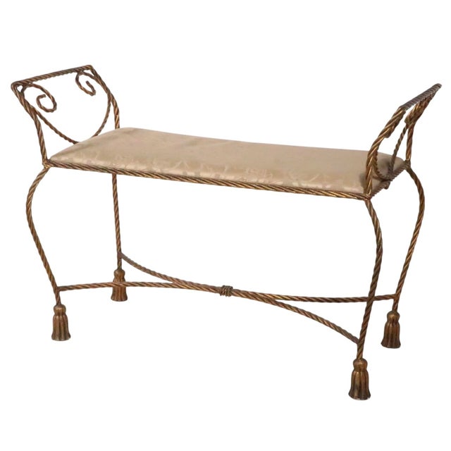 Gold Finish Metal Tassel Bench Made in Italy C 1950/60's For Sale In New York - Image 6 of 17