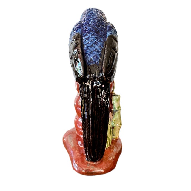 Royal Blue Vintage Italian Majolica Ceramic Parrot 10.5” H For Sale - Image 8 of 12