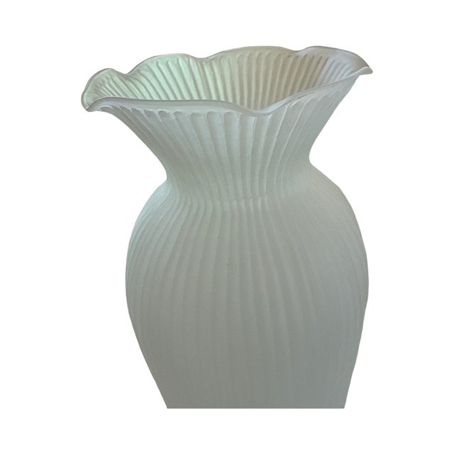 Art Deco Vintage Satin Glass Ribbed Vase Minimalist Sculptural Form For Sale - Image 3 of 5