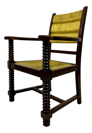 French Oak and Rush Armchair attributed to Charles Dudouyt, 1940s