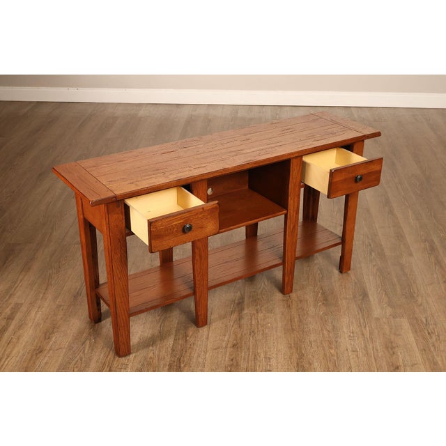 Farmhouse Broyhill Attic Heirlooms Country Style Oak Console Table For Sale - Image 3 of 15