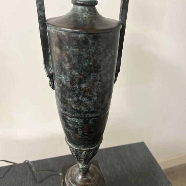 Pair of Green Bronze Urn Lamps With Patinated Finish. For Sale - Image 11 of 12