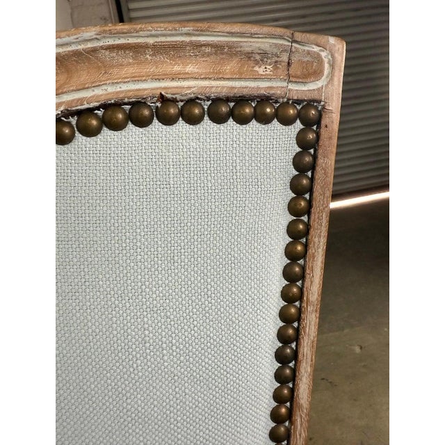 Pair of Louis XV Style French Bergères – Pale Blue Linen For Sale - Image 10 of 15