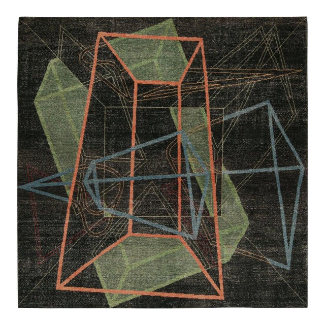 Rug & Kilim’s Distressed Style Deco Rug in Black With Colorful Geometric Pattern For Sale