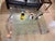 Classic glass table by Ronald Schmitt, model K831. Very heavy, thick glass top (1.9 mm thick) with the typical steel legs....