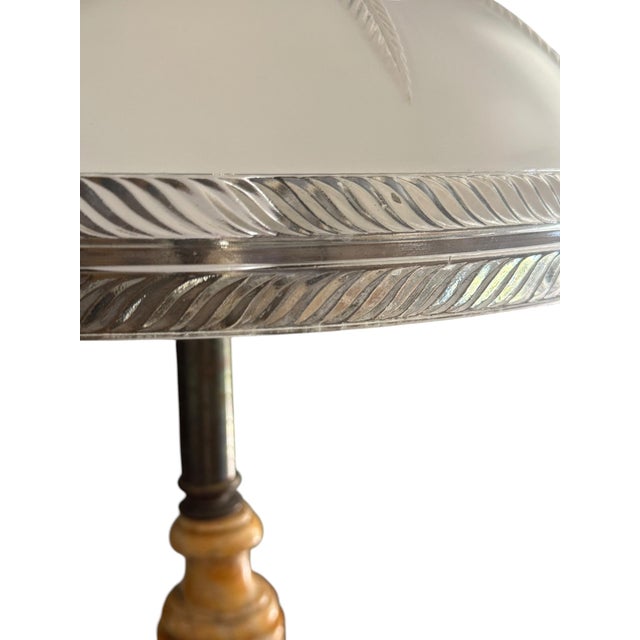 1930s Art Deco French Inspired Alabaster Hammered Copper & Frosted Glass Dome Table Lamp, Circa 1930s For Sale - Image 5 of 14