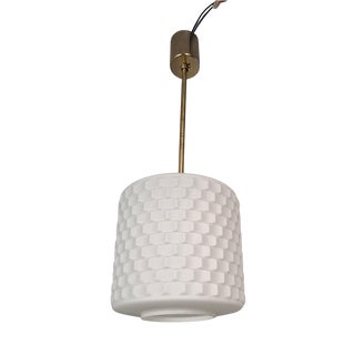 Mid-Century Modern Pendant Lamp in Textured Glass and Brass, Czechoslovakia, 1970s For Sale