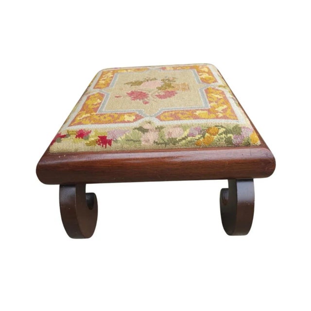 Late 19th Century 19th Century American Empire Magogany and Needlepoint Upholstered Foot Stool For Sale - Image 5 of 7