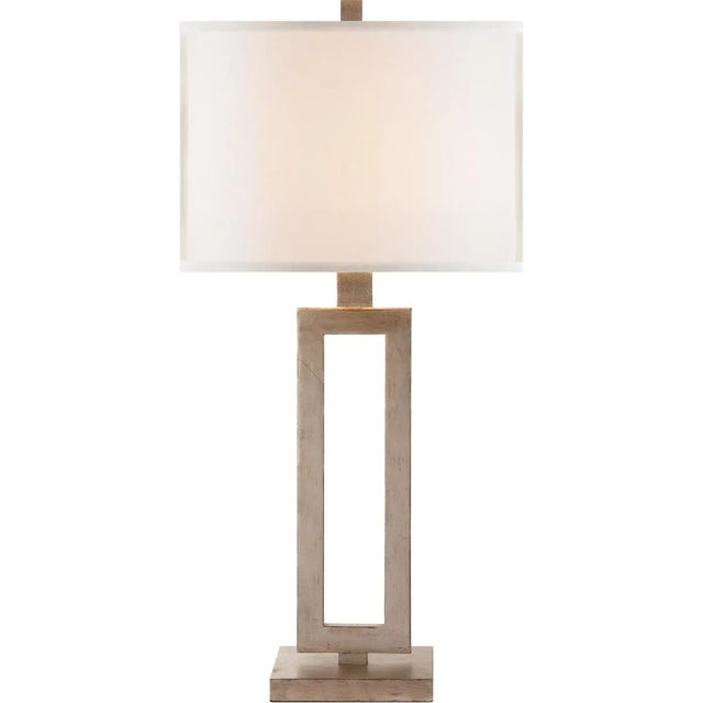 Mod Tall Table Lamp in Burnished Silver Leaf with Linen Shade Designer: Suzanne Kasler Height: 28" Shade Detail: 14" x 14"...