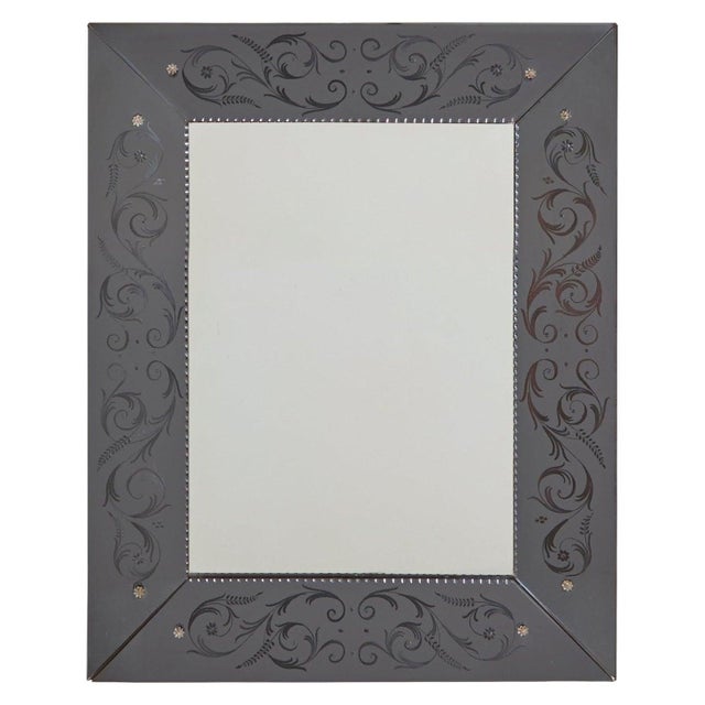 Italian Venetian Etched Glass Wall Mirror, 1960s For Sale