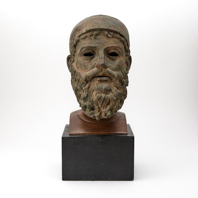 19th Century Grand Tour Patinated Bronze Head of a Classical Bearded Deity, Poseidon For Sale - Image 4 of 10