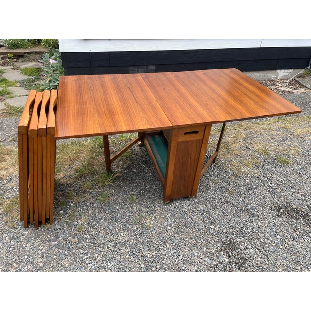 Mid-Century Modern Mid 20th Century Romanian Drop Leaf Dining Table & 4 Chairs For Sale - Image 3 of 11