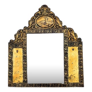 Antique 19th Century Dutch Brass Repousse Wall Mirror For Sale