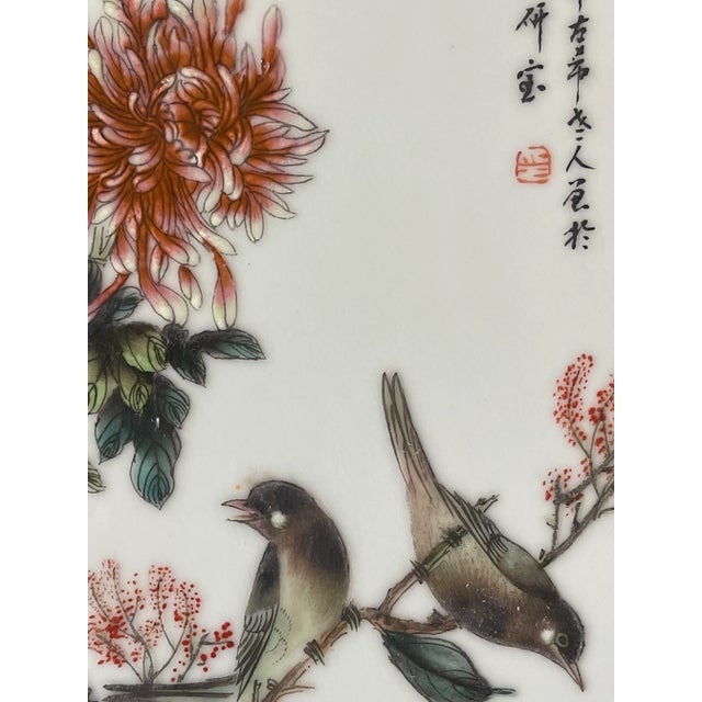 Ceramic 1900s Antique Chinese Qing Dynasty Porcelain Plaques Screen, Framed - Set of 2 For Sale - Image 7 of 9