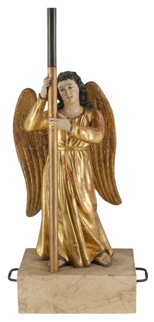 Carved Giltwood and Polychrome Painted Angel Alter Candlestick, 19th Century