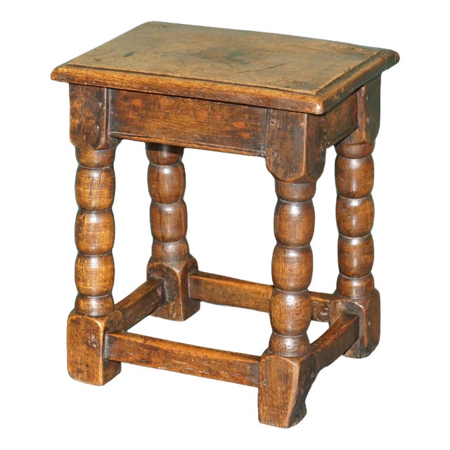 English Oak Bobbin Turned Joint Stool, 1700s For Sale