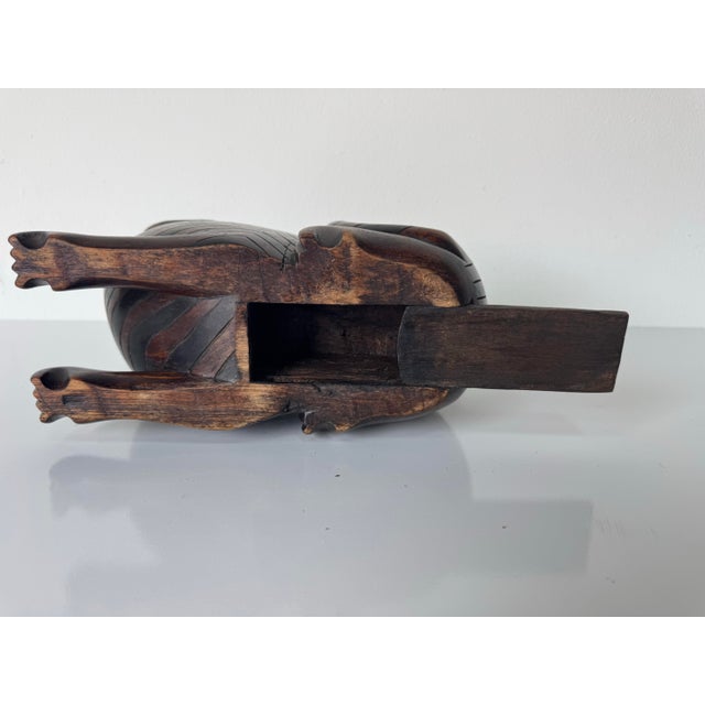 Coffee 1980’s Vintage Folk Art - Hand-Carved Mahogany Wood Cat Sculpture With Hidden Secret Compartment For Sale - Image 8 of 12