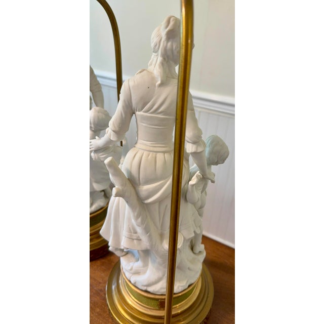 Off-white Mid 20th Century Large Parian Bisque Porcelain Sculptured Lamps For Sale - Image 8 of 12