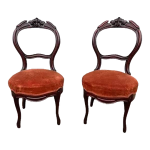 Pair of Victorian Side Chairs Carved Top 19th Century