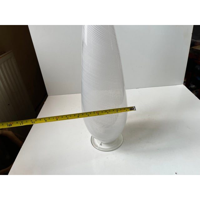 Tall Mezza Filigrana Footed White Art Glass Vase in the style of Dino Martens For Sale - Image 9 of 11