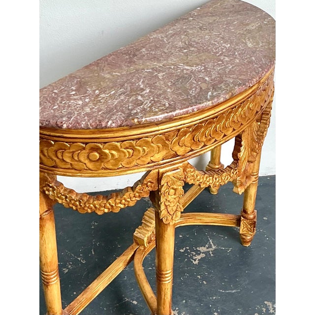 Antique Carved Giltwood Pomegranate Console With Marble Top For Sale In West Palm - Image 6 of 18