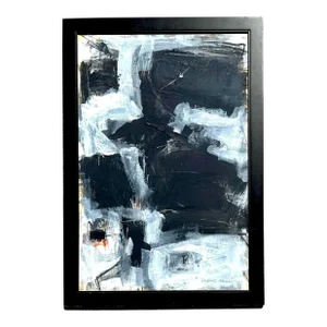 Vintage Signed Abstract Acrylic and Pastel on Canvas