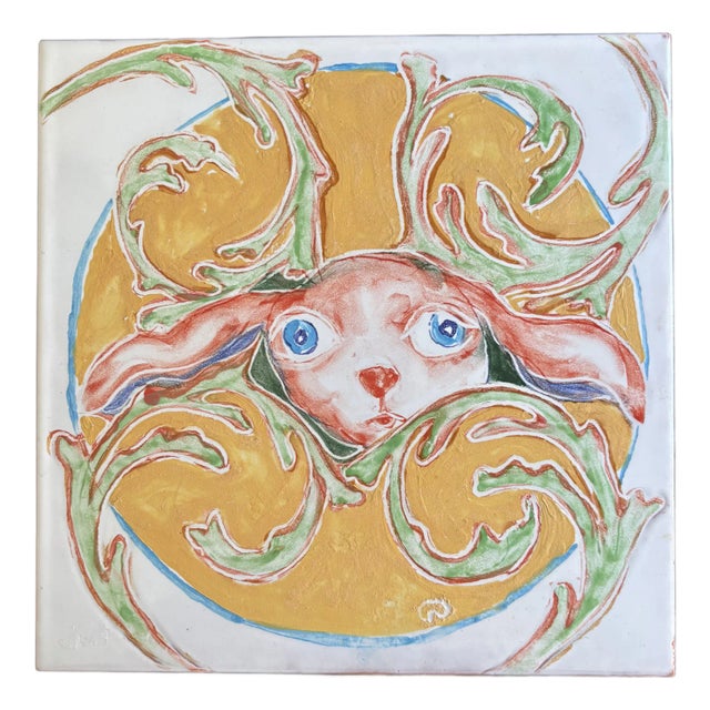 Vintage Hand Painted Italian Decorative Tile For Sale