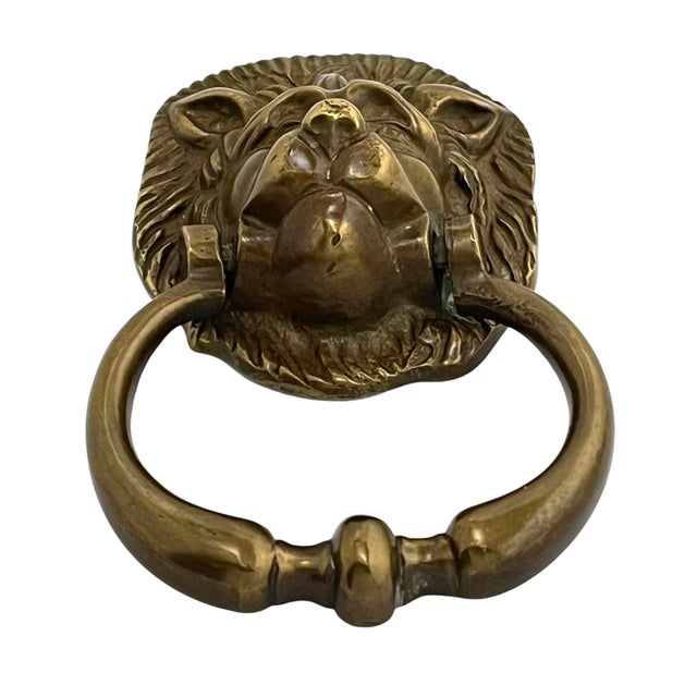 Antique English Brass Lion Door Knocker For Sale - Image 6 of 9