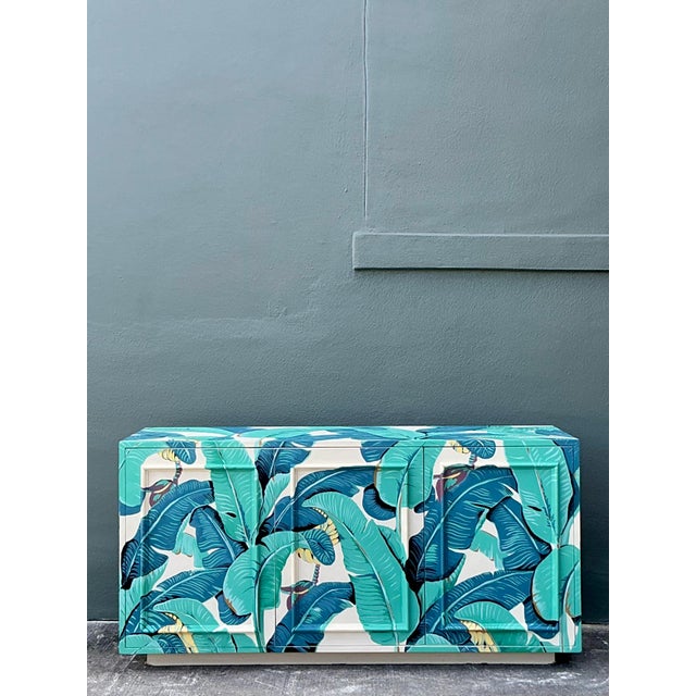Wood Vintage Boho Hand Painted Palm Frond Credenza For Sale - Image 7 of 7
