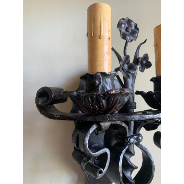Black 1900 Large Wrought Iron Sconces European Circa - a Pair For Sale - Image 8 of 12
