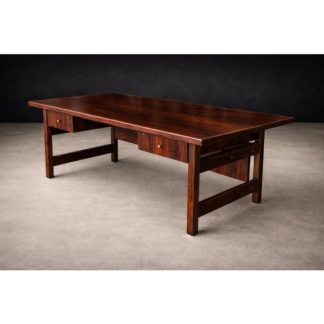Wood Brazilian Modern Rosewood Desk With Dual Drawers — Brazil, 1960s For Sale - Image 7 of 15