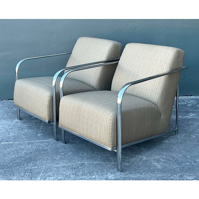 Vintage Boho Chrome Frame Lounge Chairs - A Pair For Sale - Image 9 of 12