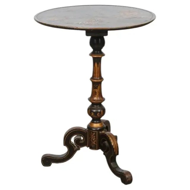 Chinoiserie Ebonized Gilt Chinoiserie Round Side Accent Pedestal Table For Sale - Image 3 of 12